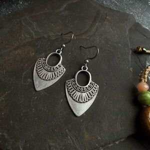 Bohemian Western Southwestern Tribal Silver Dangle Earrings